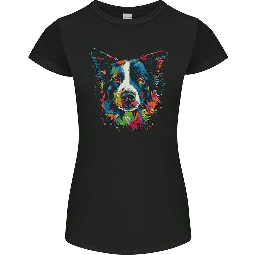 A Colourful Border Collie Dog Womens Petite Cut T-shirt