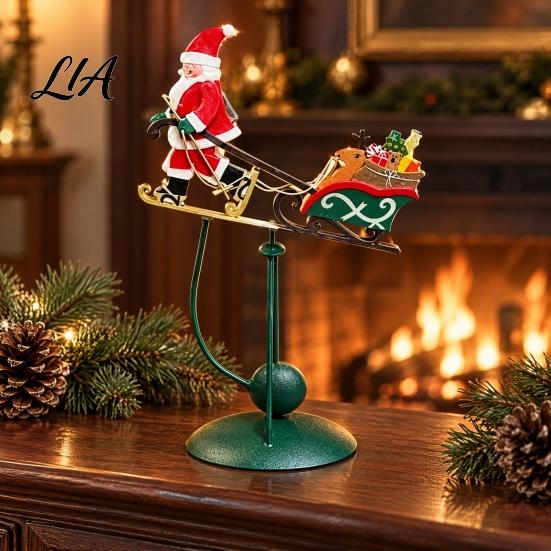 Holiday Entryway Table Decor Wobbly Santa on Reindeer Christmas Figurine, Metal Balancing Tabletop Decor, Balanced Display Swinging Statue for Mantel