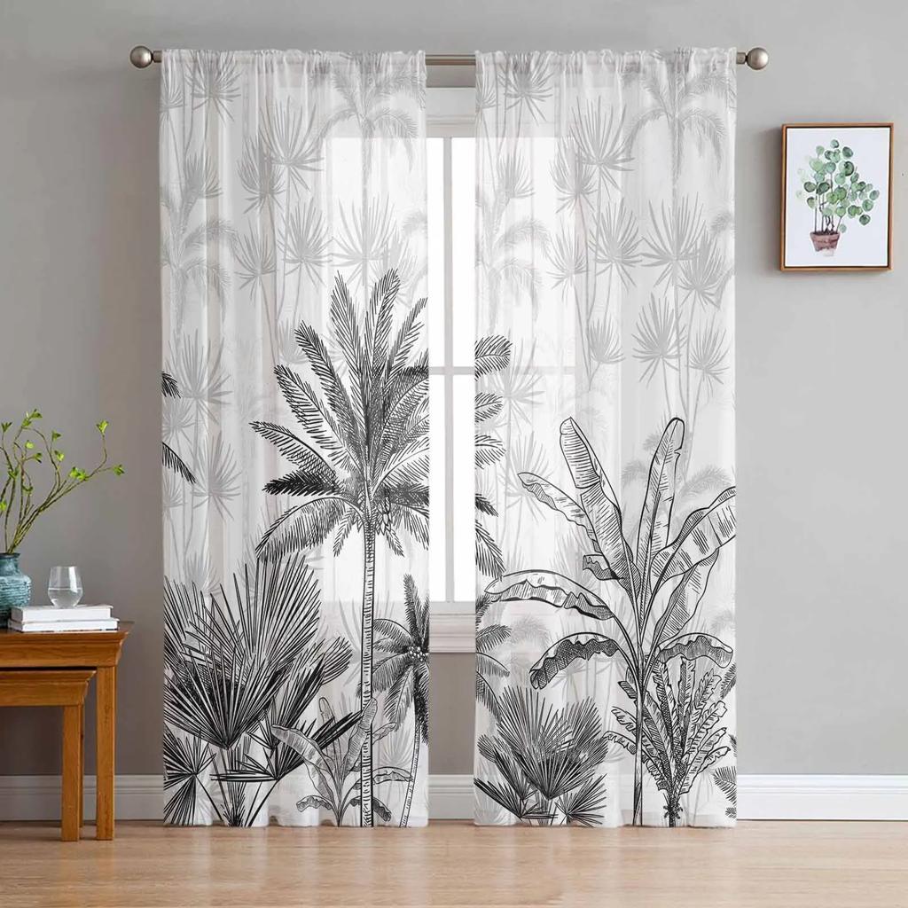 Summer Beach Palm Trees Sheer Curtains for Bedroom Living Room Decoration Window Curtain for Kitchen Tulle Voile Organza Drapes
