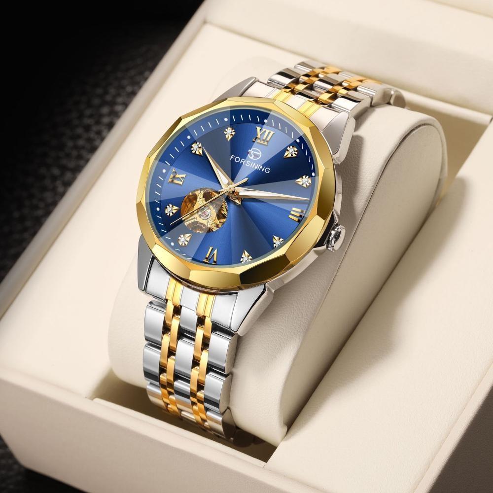 Forsining Men's Fashion Casual Hollow Automatic Mechanical Watch Simple Waterproof Luminous Stainless Steel Business Wrist Watches