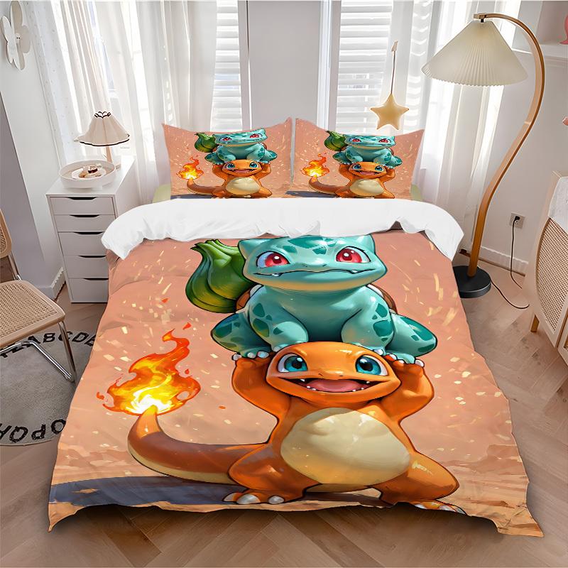 3pcs bedding set Pokemon Characters Includes 1 Comforter + 2 Pillowcases, Without Pillow Inserts, Soft Comfortable,a0910209