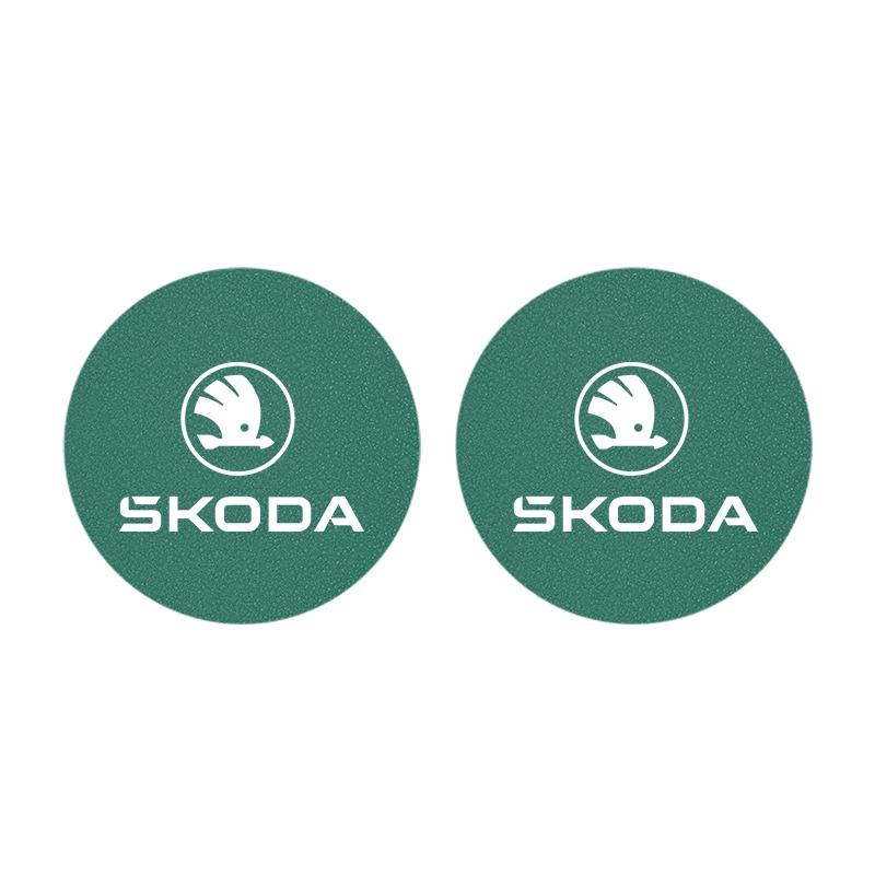 2Pcs Car Logo Coaster Anti-skid Anti-noise Water Cup Pad For Skoda Octavia Kodiaq Superb Rapid Karoq Fabia Kamiq Citigo Vision