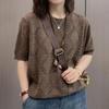 Women's Spring Thin Casual Short-sleeved Knitted Sweater Jacquard Hollow Summer Round Neck Top