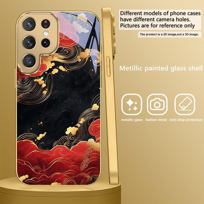 Красный вихревой узор Для Samsung Galaxy S26 S20 FE S21 Ultra S23 Plus S24 Ultra S25 S21+ S22Plus S26 S24 Золотой стеклянный чехол для телефона