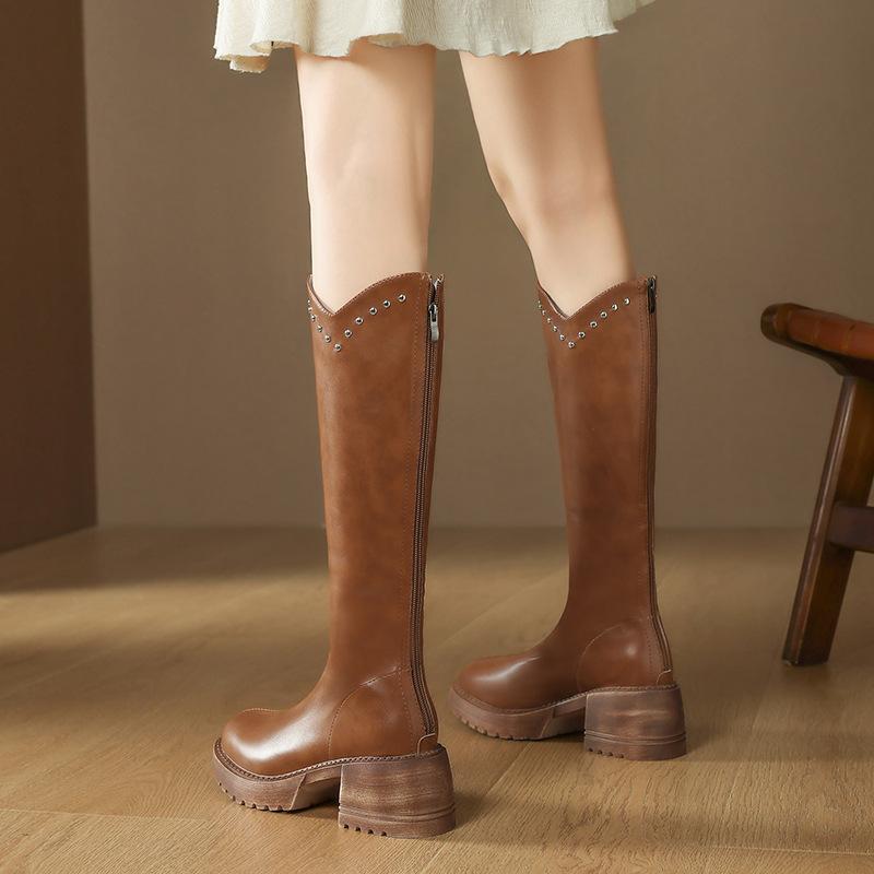 Женские ботинки с V-образным вырезом Высококачественные повседневные кожаные ботинки Модные ботильоны на толстой подошве Ботинки в рыцарском стиле Уличные нескользящие ботинки на платформе