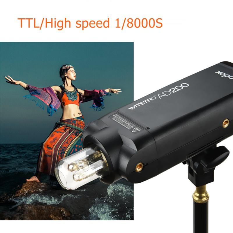 Комплект AD200, 200 Вт, 2,4 ГБ, карманная TTL-вспышка, 1/8000, HSS, беспроводной моноблок, 2900 мАч, литиевая батарея и голая лампочка/Speedlite