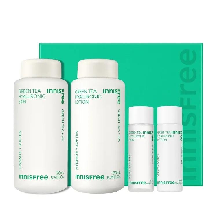 Innisfree Green Tea Hyaluronic Acid Hydrating Skincare Set (Toner 170mL + Lotion 170mL)