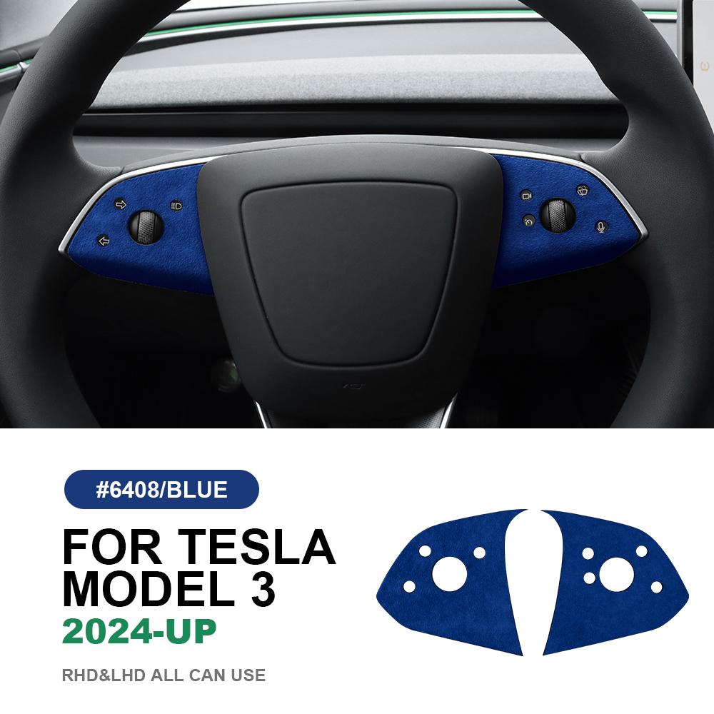 Italian Top Suede Steering Wheel Panel Trim Stickers for Tesla Model 3 Highland 2024-Up Decor Cover Car Interior Accessories