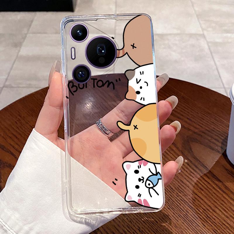 Casing For Huawei Pura 70/70 Pro Plus/70 Pro+ Phone Case Transparent Silicone Aesthetic Cute Cat Cartoon Cover For Pura70 Bumper