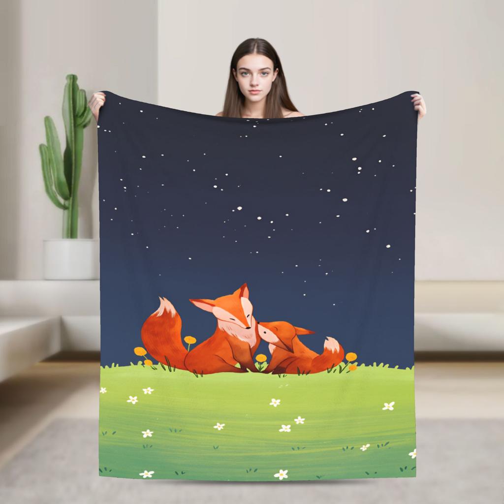 Cozy Blanket Plane Travel Cute Fox Throw Blanket Casual Bedspread For Chair Sofa Bed