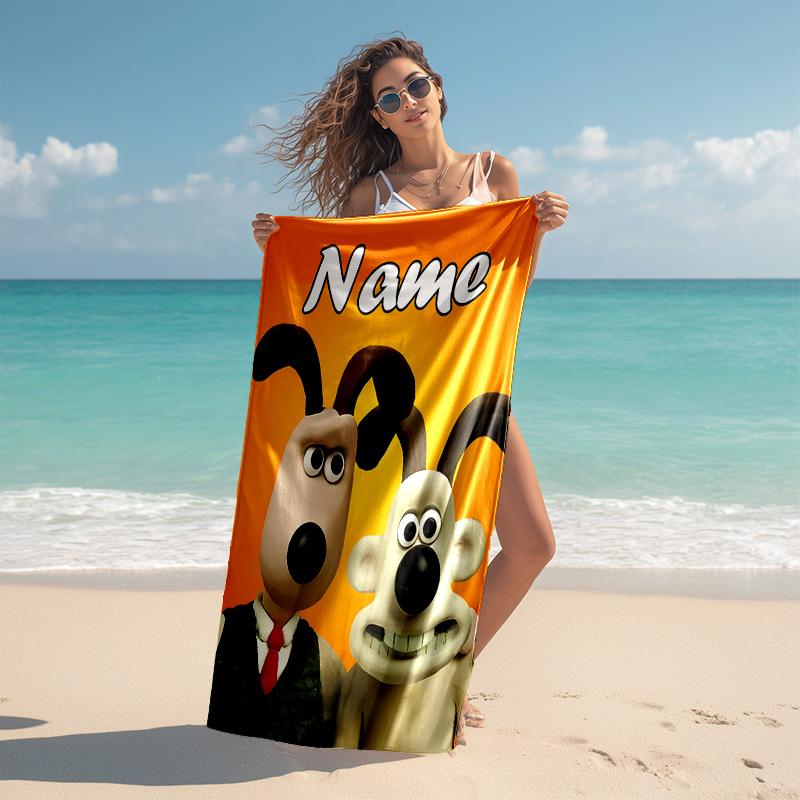 Personalized customized proof beach towel with Wallace and Gromit pattern - soft, absorbent,quick-drying,perfect swimming,camping&bathing
