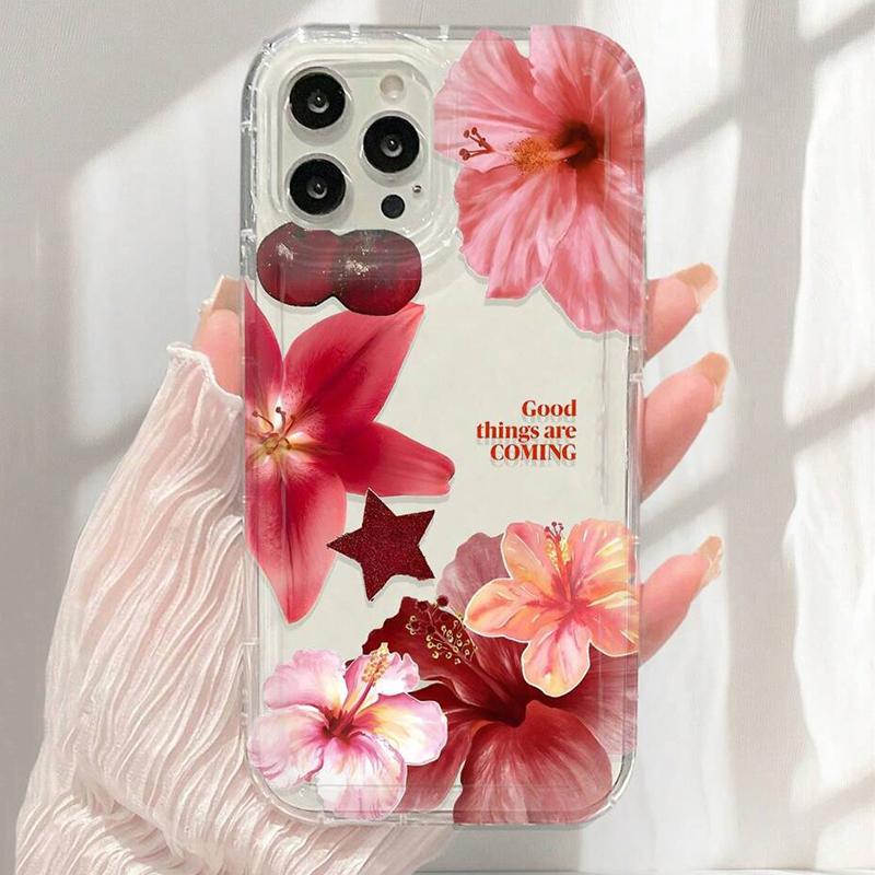 Cherry Flower Phone Case For iPhone 16 16e 15 14 13 12 11 Mini Pro Max X XR XSMax 7 8 Plus Transparent Soft TPU Back Cover