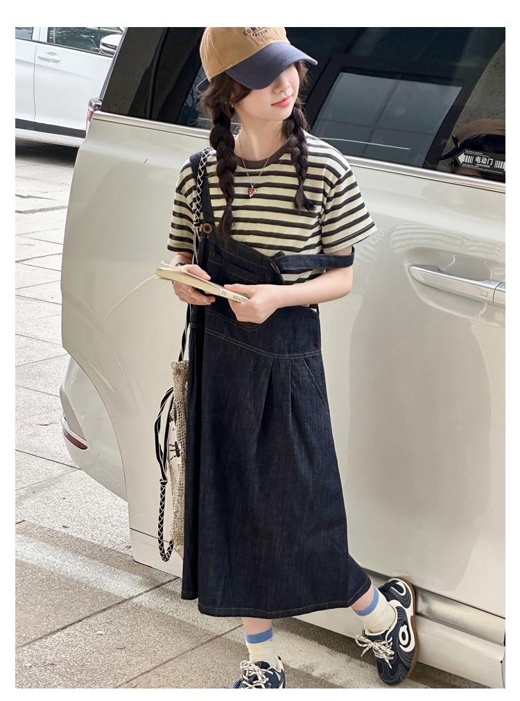 Girls' Summer Dress 2026 New Style Children's Stylish Medium and Large Girls' Summer Dress Cowboy Strap Skirt Two Piece Set