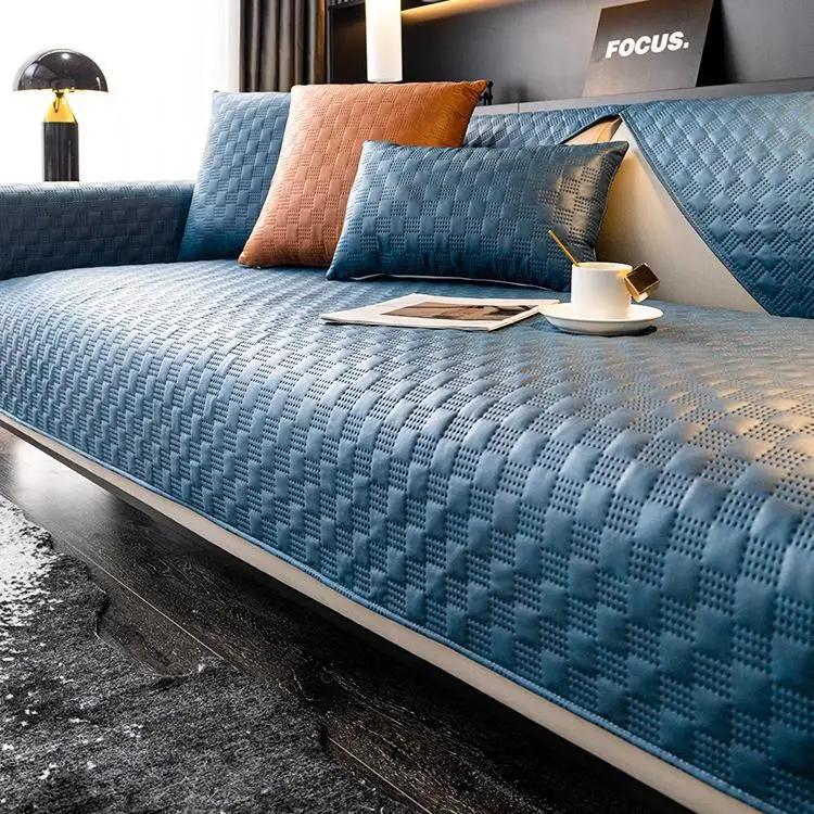 Technology Cloth Leather Sofa Mat Waterproof Durable Modern Couch Furniture Accessories Checkered Seat Cushion Cover Home Decor