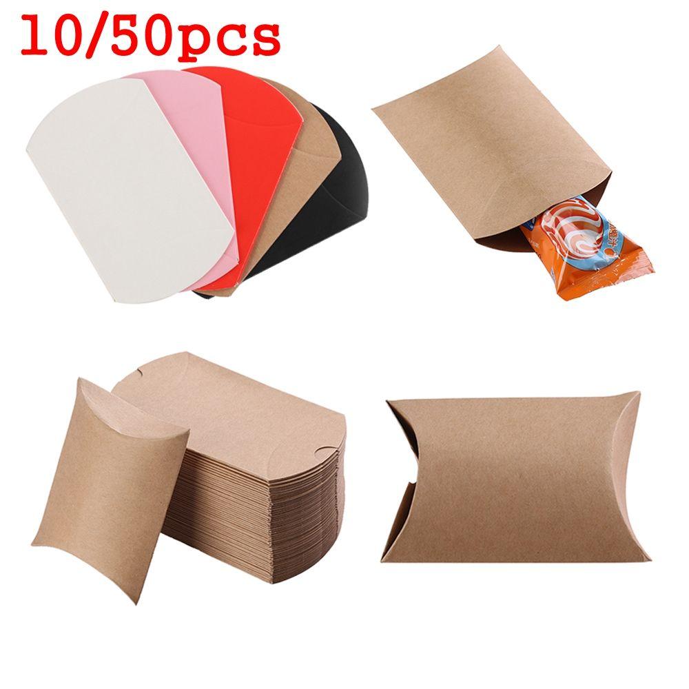 10/50pcs Cute Wedding Favors Present pouch Paper Candy Boxes Christmas Kraft Gift Bag Pillow Shape