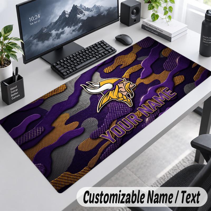 Minnesota Vikings Personalized Large Mouse Pad Custom Name Text Extended Desk Mat Gaming Mousepad