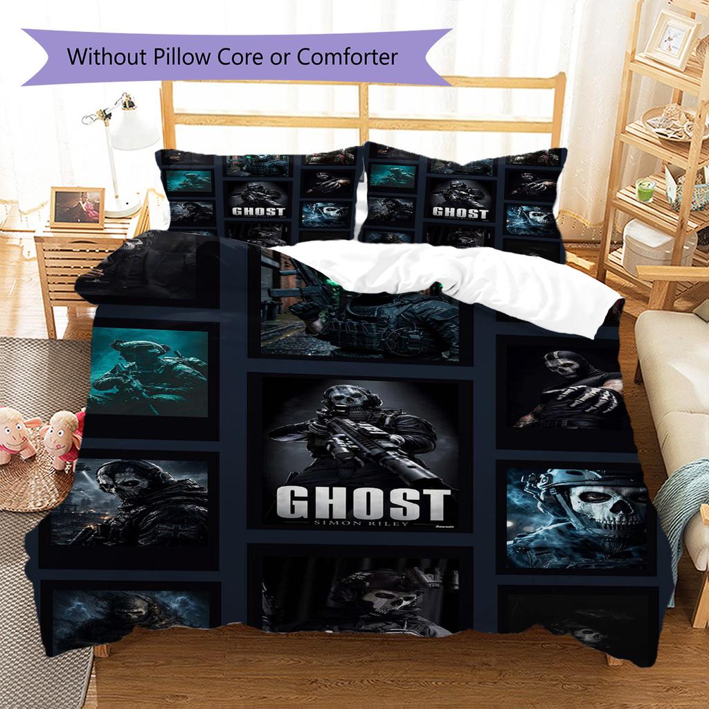 Simon Ghost Pattern Bedding Set Quilt Cover Pillowcase Home Decor Gift (1 * duvet cover + 2 * pillowcase, without core)