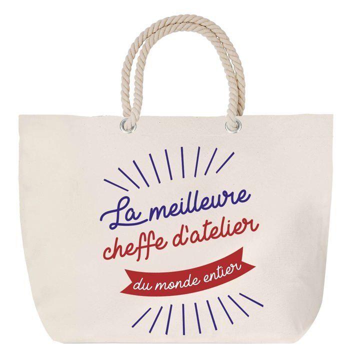 Sac de plage - PLANETEE - Cheffe d'Atelier Meilleure du Monde Entier - Grand format - Anse corde - Coton