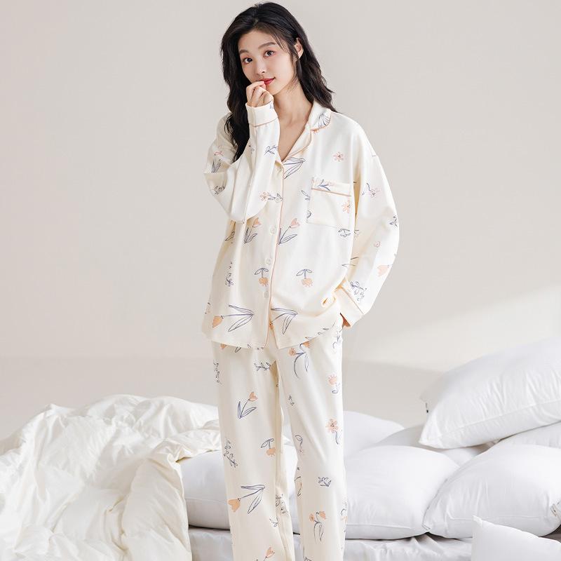 Пижама женская с длинными рукавами кардиган весна и осень хлопок милые и очаровательные дамы могут носить домашнюю одежду больших размеров