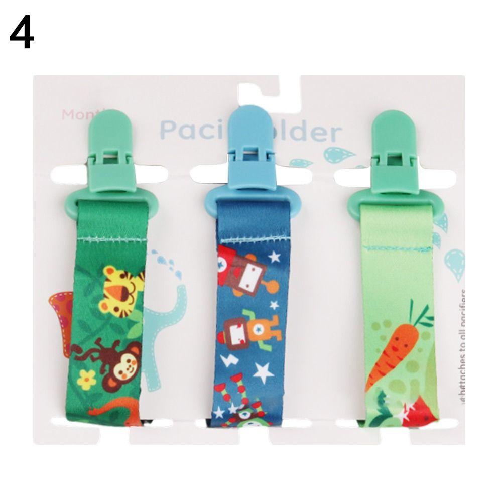 3PCs Pacifier Chain Bracket Dummy Clips Cartoon Print Child Pacifier Clips Nipple Holder Infants