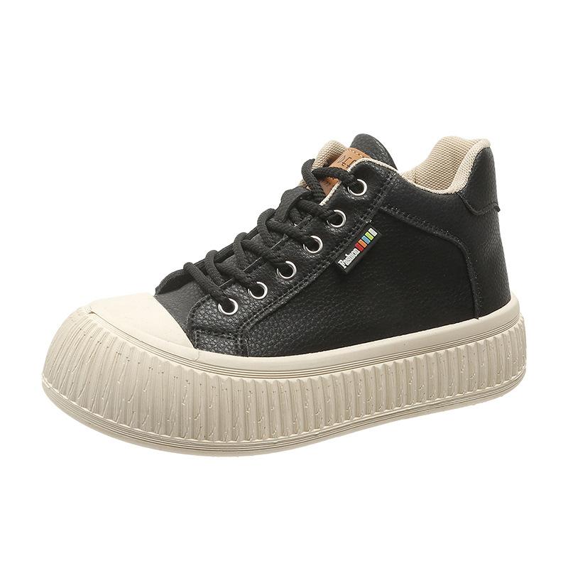 Женские белые туфли на платформе с подошвой-печеньем с круглым носком, новинка осени 2025, высокие, на шнуровке, повседневные, универсальные, одинарные туфли