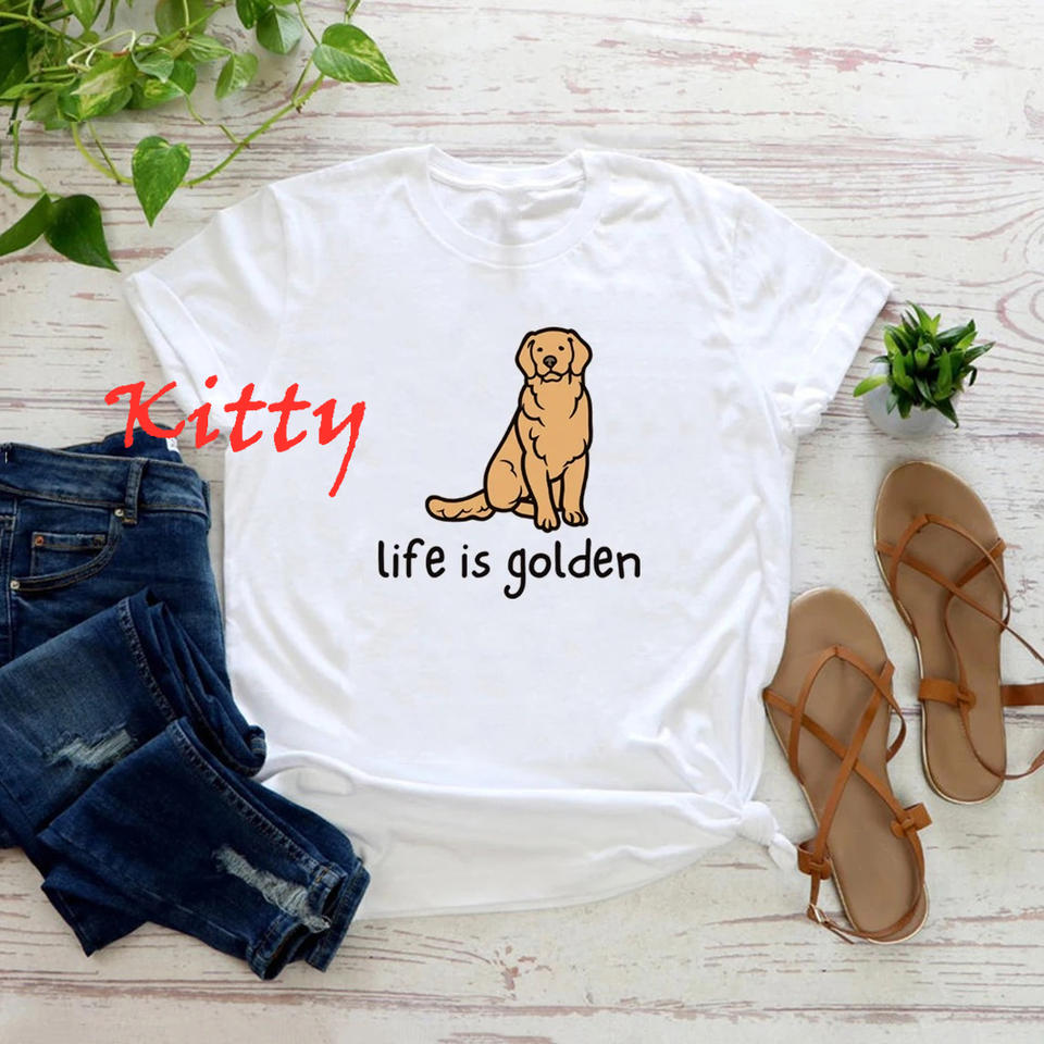 Cute Golden Retriever Dog Mom T shirt Life Is Golden Shirt O-Neck T-shirts Casual Short Sleeve Tee English Retriever Gift Y2K Top