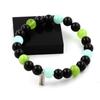 Stones and Minerals. Angelite + Peridot + Black Agate 8 Mm Pearl Bracelet. Made In France.