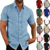 Мужская летняя льняная рубашка с коротким рукавом на пуговицах 2024 года – однотонная