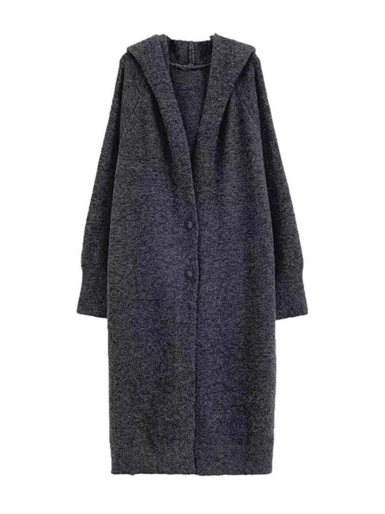 Korean Style Hooded Knit Cardigan: Long, Loose, Slimming Outerwear for Spring/Summer