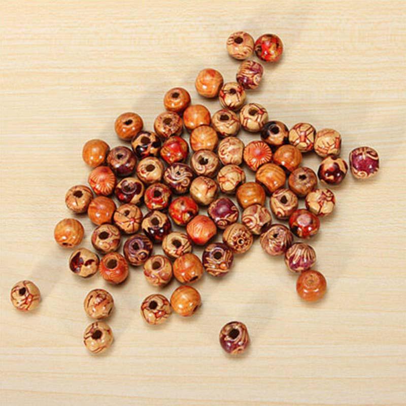 Творческий смешанный узор для изготовления ювелирных изделий, нанизывание большого отверстия, 100 шт., 9*10 мм, этнические круглые деревянные бусины, своими руками