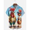 Men's Hawaiian Short Sleeve Shirt Cartoon Chicken Print Men's Casual Shirt Summer Daily Street Fashion Men's Short Sleeve Shirt