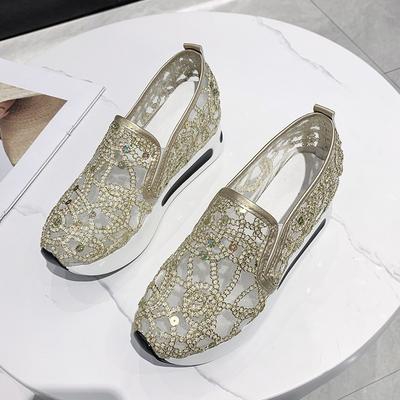 Сетчатые одинарные туфли с покатым каблуком, толстой подошвой, повседневные туфли с низким вырезом, которые можно носить как верхнюю одежду, а также как повседневные туфли без шнуровки