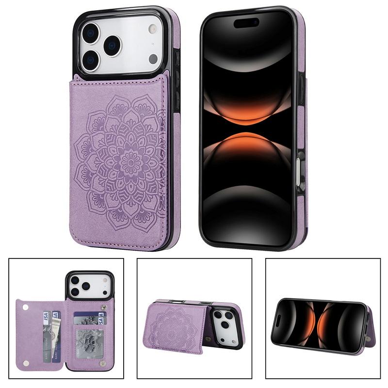 Кошелек-чехол из кожи с карманом для карт и рисунком мандалы для iPhone 17 Pro Max 16 15 Pro Max 14 13 12 11, магнитная металлическая застежка, держатель для карт, задняя крышка