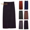 Женская трикотажная юбка с высокой талией и разрезом сзади, однотонная юбка миди, мягкая дышащая утолщенная теплая юбка с запахом на бедрах