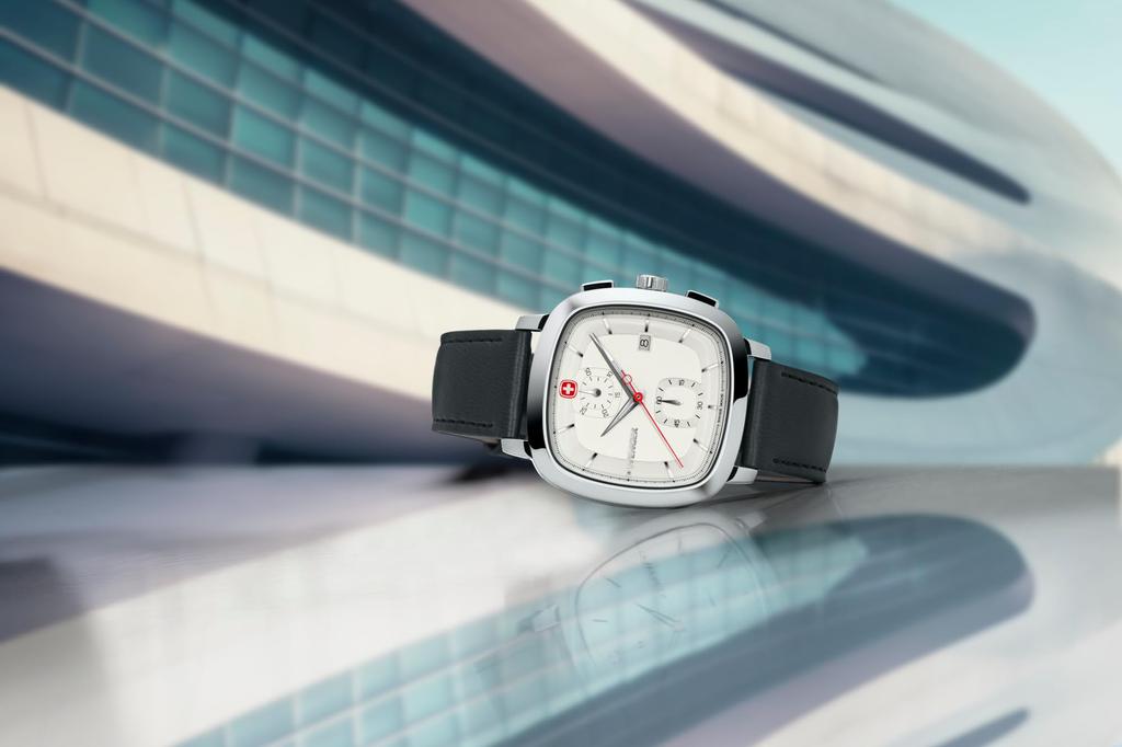 WENGER VINTAGE CLASSIC CHRONO Watch Chronograph Stainless Steel Case White Dial Black Recycled Leather Strap Chronograph Quartz 50m Water Resistant