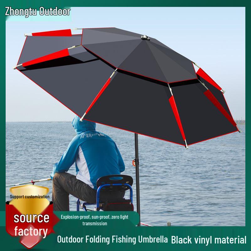 Thickened Foldable Black Fishing Umbrella with Ground Insert, Universal Waterproof & Sun Protection