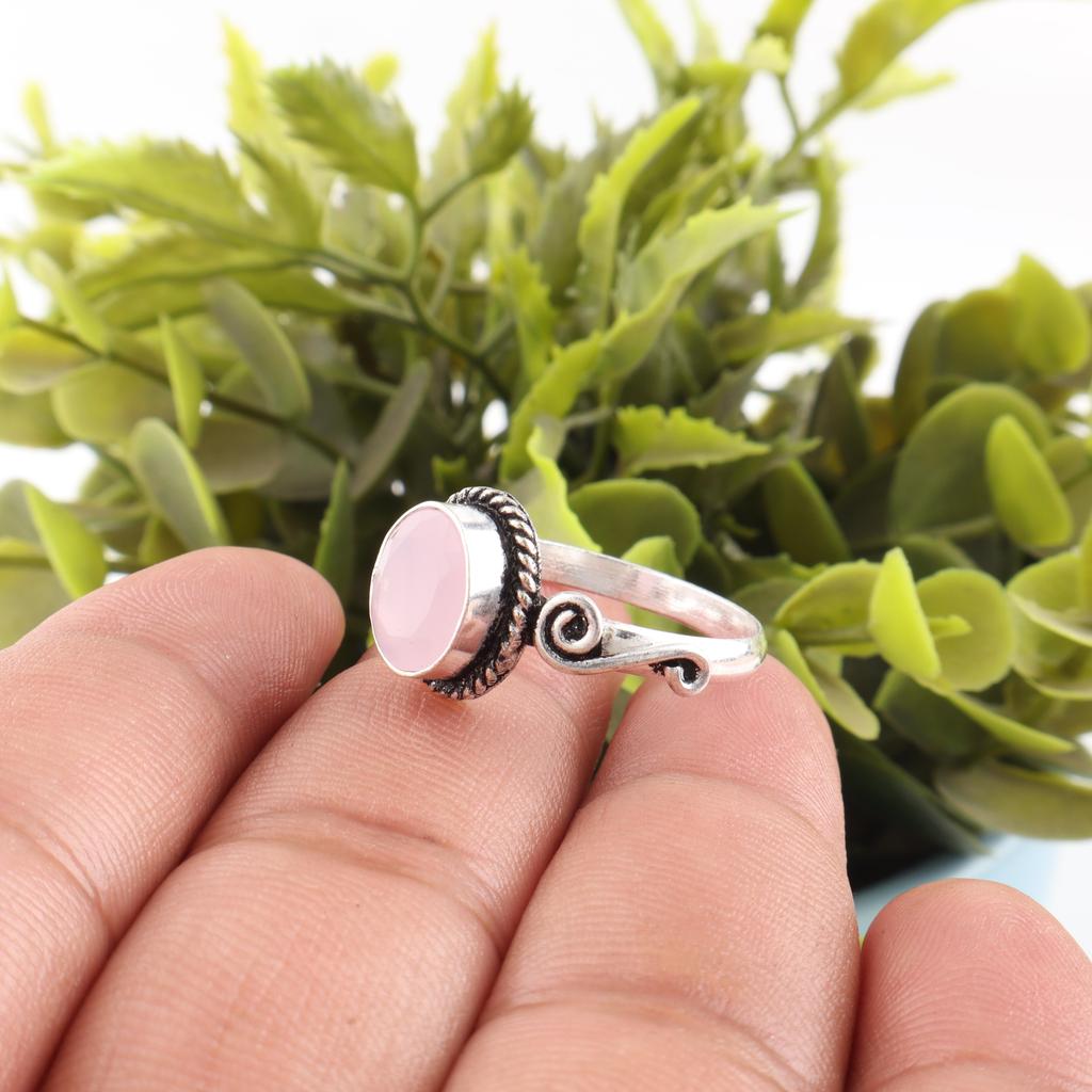 Очаровательные украшения из розового халцедона, кольцо из стерлингового серебра 925 пробы, кольцо ручной работы для исцеления, подарок для женщин
