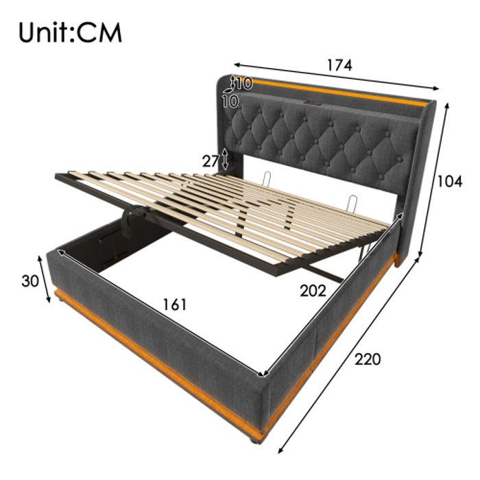 Lit double - MUVOE - 160x200 cm - LED 360 - USB Type-C - Tiroirs intégrés