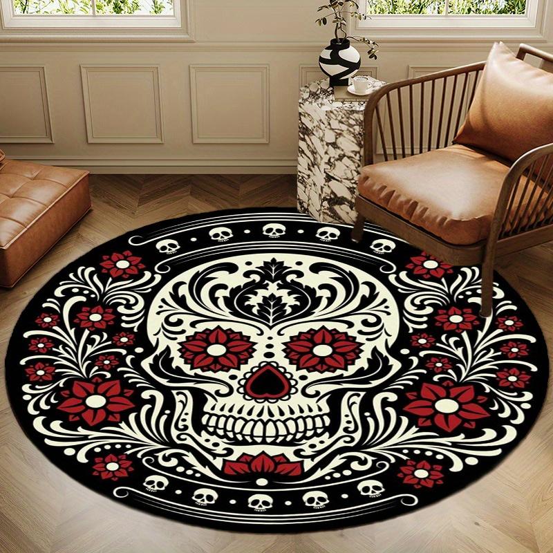 S Skeleton Flower Pattern Round Rug Nonslip Area Rug Office Chair Mat Carpet For Living Room Bedroom Home Decor