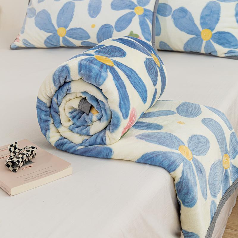 Microfiber Floral Throw Blanket Soft Cozy Plant Sunflower Daisy Blue Fleece Knitted Blanket Lightweight Fluffy Blanket All Seasons for Couch Bed Sofa