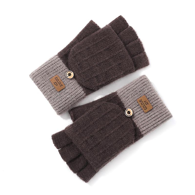 1 Pair Of Women's Gloves Warm Windproof Outdoor Alpaca Fleece Knitted Fingerless Gloves