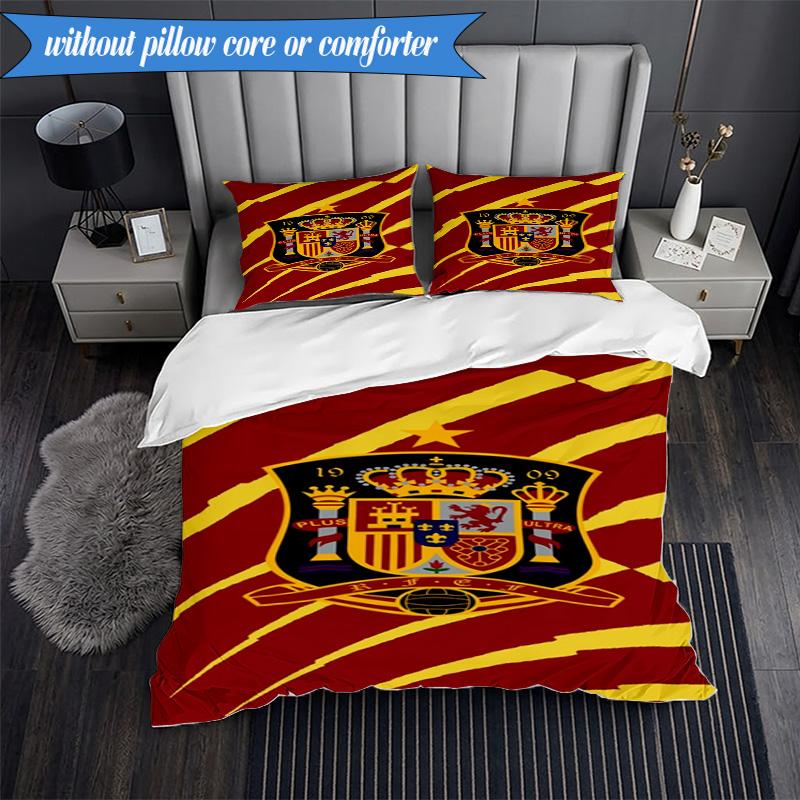 Spain Football Crest 3pcs K-pop music group Bedding set,Ideal for Bedroom, Dormitory,Including Duvet Cover And 2pcs Pillowcases,Fan gifts