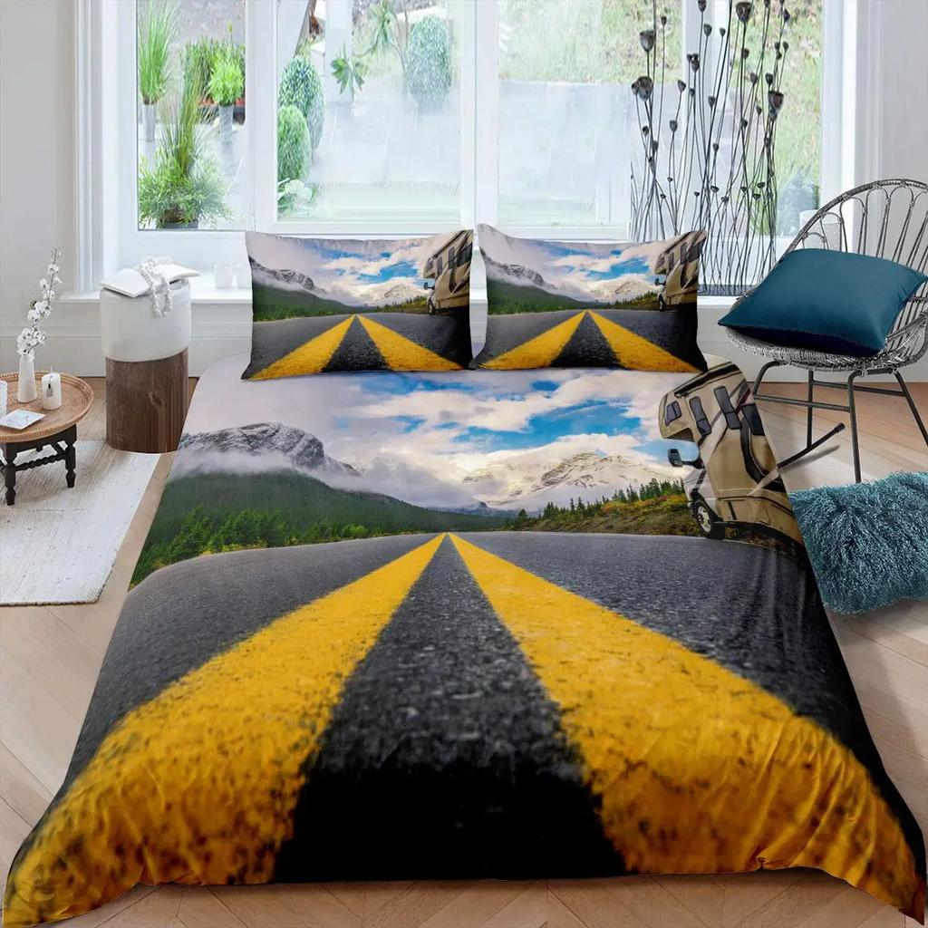 Highway Duvet Cover Set Tornado Lightning Bedding Set Disaster Queen King 2/3 Pcs Polyester Quilt Cover For Adults Boys Teens