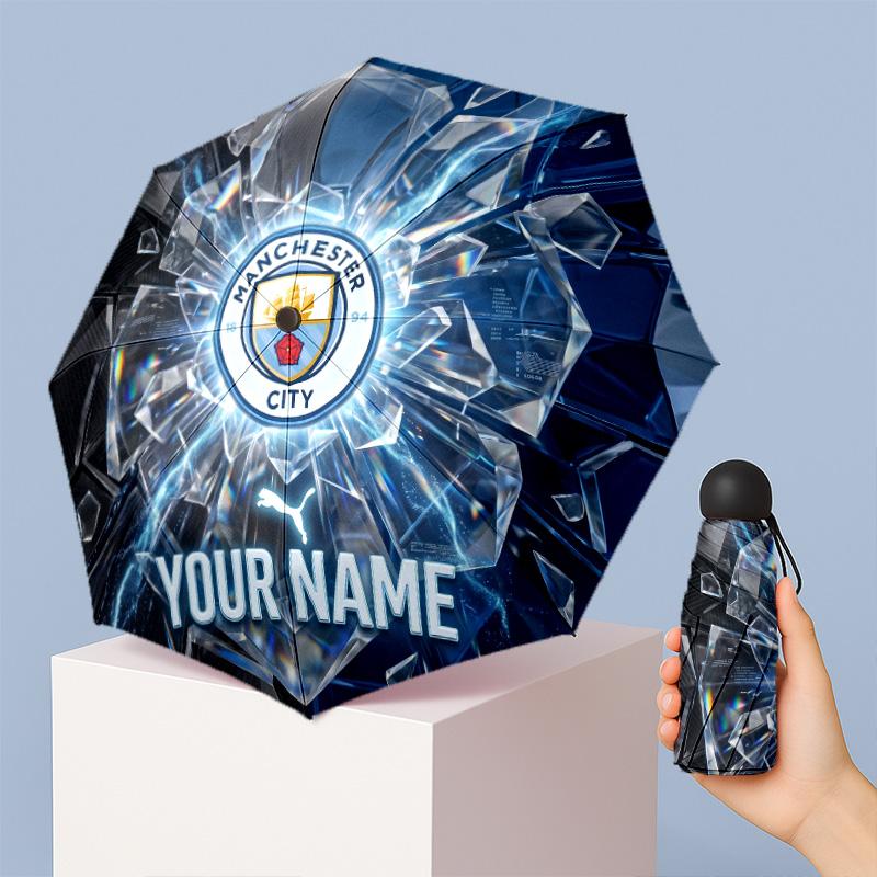 Manchester City Manual Five Fold 8 Rib Umbrella Support Custom Text, Lightweight Travel Umbrella