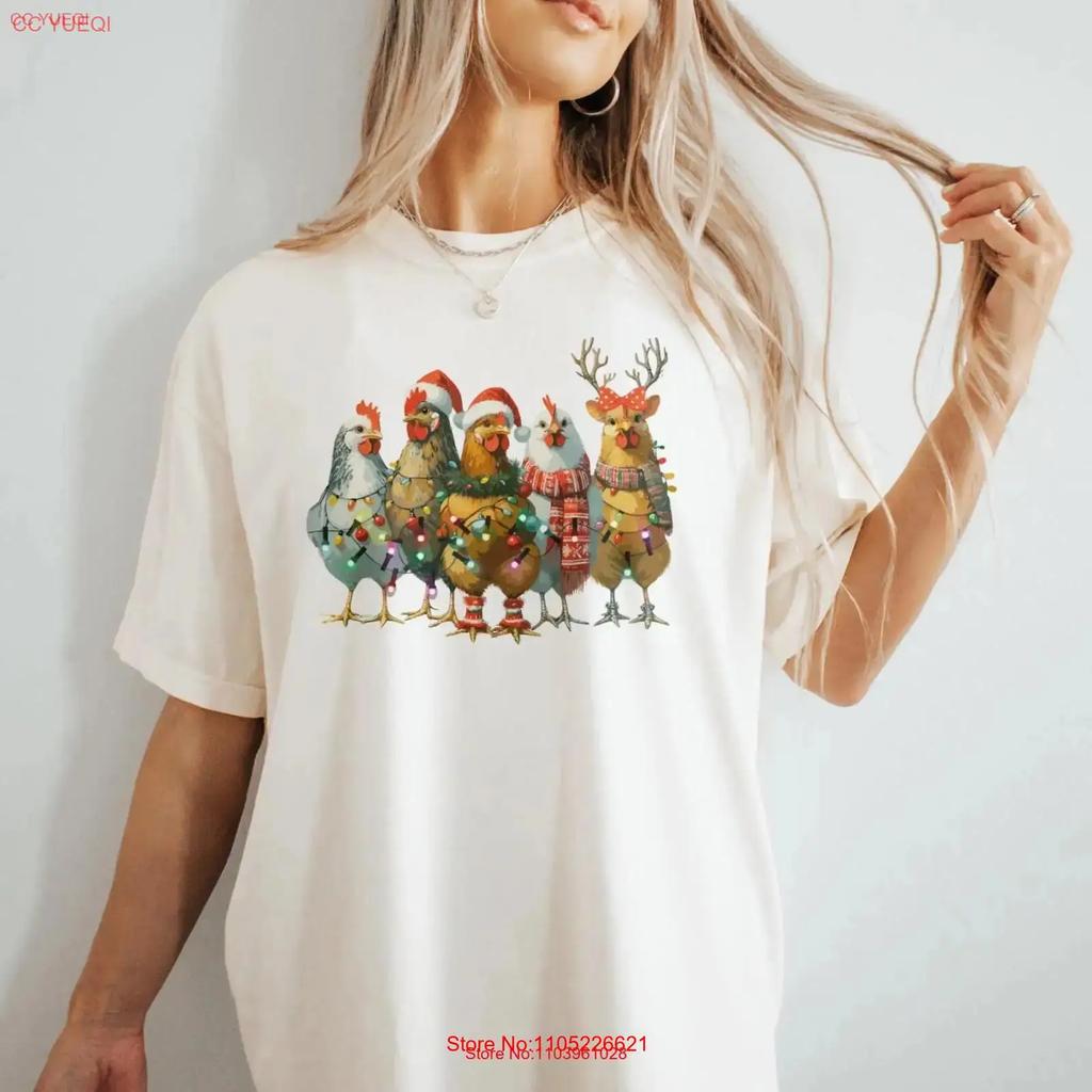 Cute Christmas Chickens T Shirt Y2k Farm Animals Unisexs Chicken Xmas Holiday Season For Her Vintage Soft Breathable