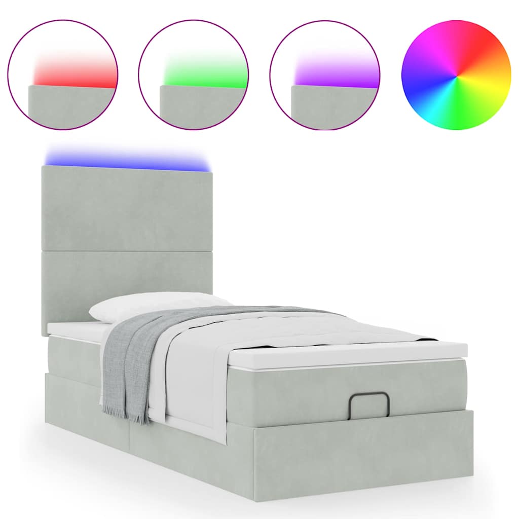 Ottoman Bed with Mattress & LEDs Light Grey 80x200 cm Velvet