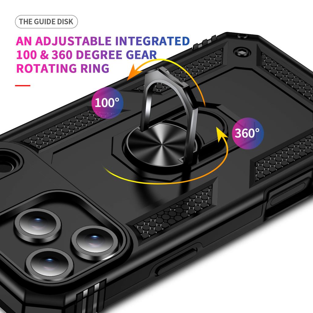 Armor Shockproof Phone Case For iPhone 17 Pro Max Air 16 15 14 13 12 11 Magnetic Metal Ring Holder TPU Frame Plastic Back Cover