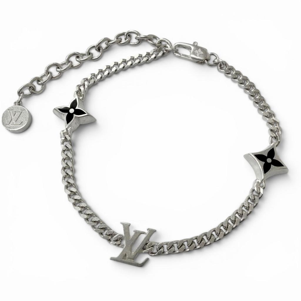 Great LOUIS VUITTON bracelet LV Spike Monogram flower Silver AG925 Used