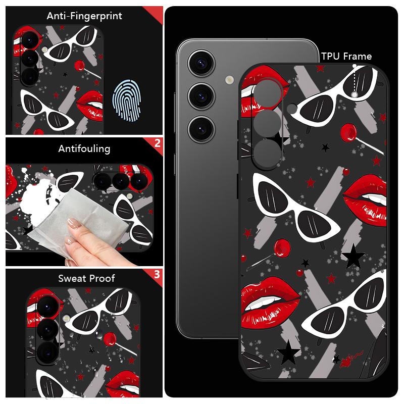 Модный чехол с узором "Целующиеся губы" для Samsung Galaxy S26 S25 Ultra S24 S23 S22 Plus S21 FE A15 A16 A17 A35 A36 A54 A55 A56 5G Мягкий чехол