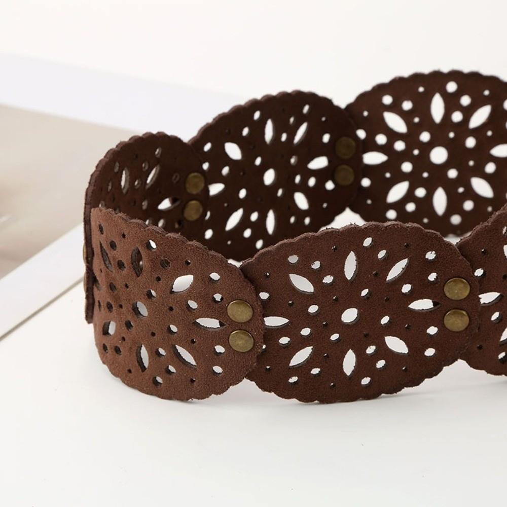Hollow-out Design Waist Belt Ethnic Style Bohemian Belt Elegant Suede Belt for Women